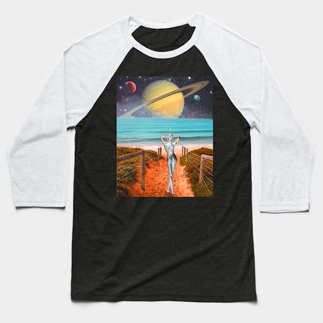 Space girl on Saturn beach Baseball T-Shirt by morysetta